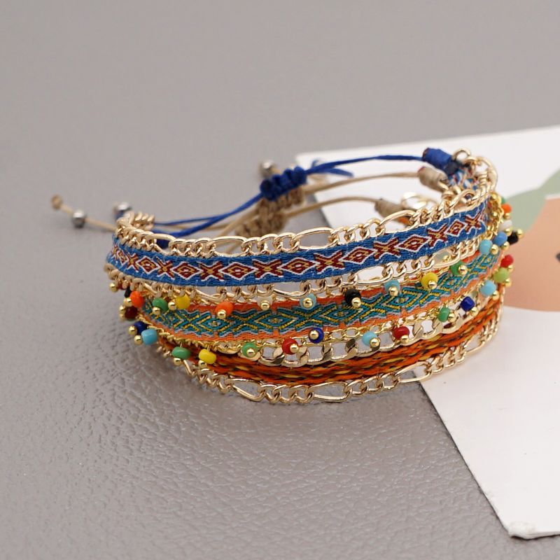 Ethnischer Stil Bunt Stoff Kupfer Perlen Stricken Armbänder 1 Stück