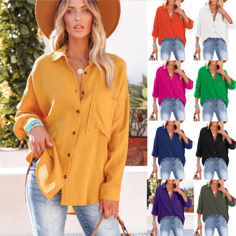 Fashion Solid Color Cotton Turndown Long Sleeve Drop Sleeve Pocket Coat