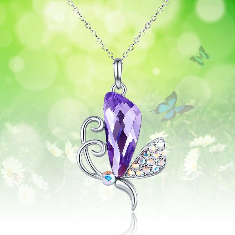1 Pieza Moda Mariposa Aleación Enchapado Cristal Artificial Diamantes De Imitación Mujeres Collar Colgante