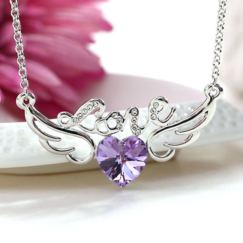 Mode Buchstaben Herzform Flügel Legierung Inlay Künstliche Kristall Valentine's Day Damen Halskette