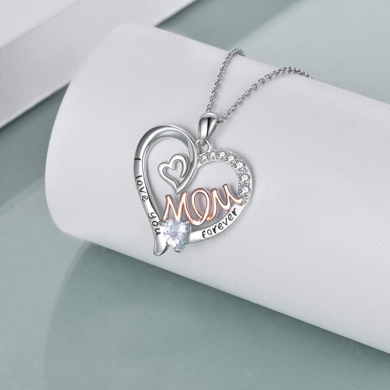 Casual MAMA Simple Style Letter Heart Shape Alloy Hollow Out Inlay Rhinestones Mother'S Day Women's Pendant Necklace