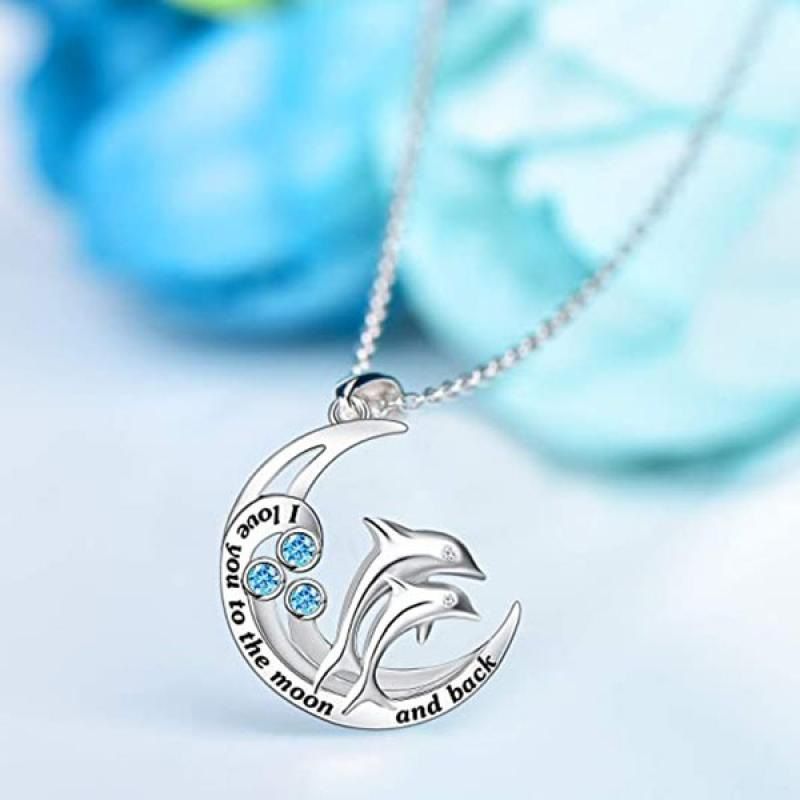 Fashion Letter Moon Dolphin Alloy Rhinestone Women's Necklace