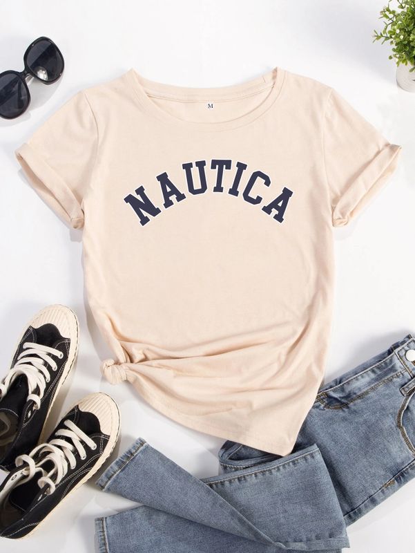 Women's Blouse Short Sleeve T-shirts Patchwork Simple Style Letter