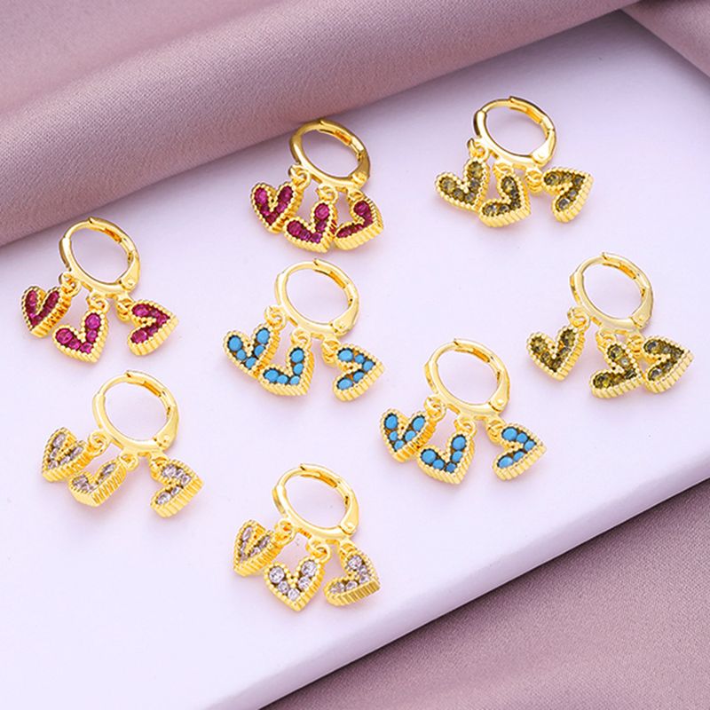 Fashion Heart Shape Copper Plating Inlay Zircon Drop Earrings 1 Pair