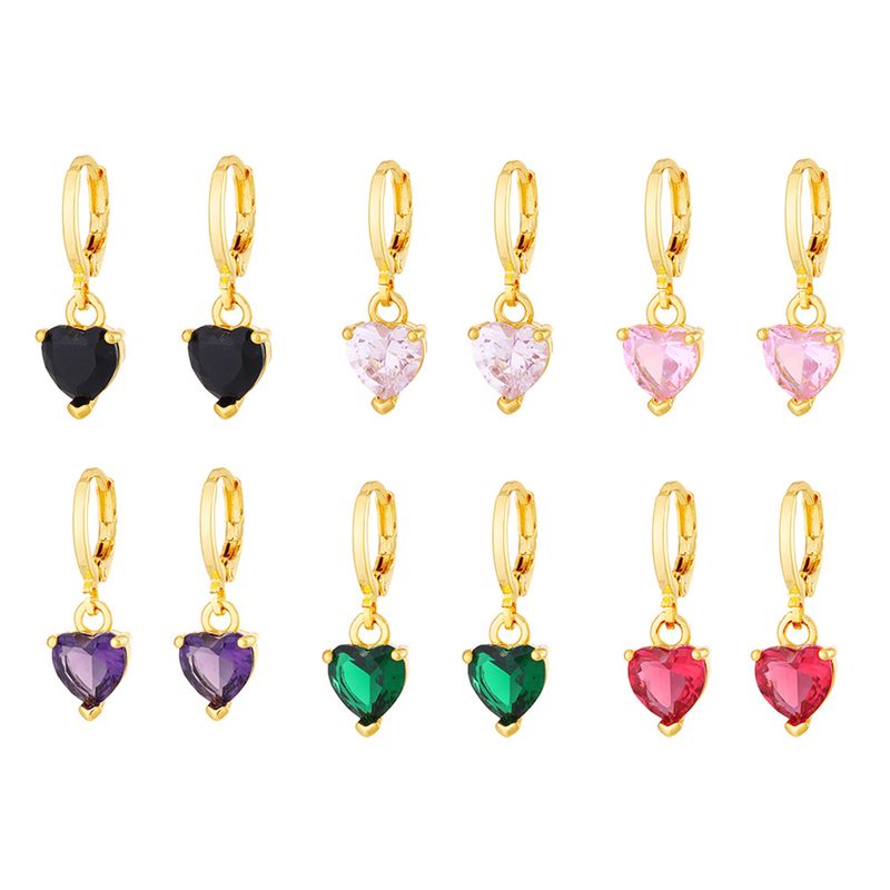 Fashion Heart Shape Copper Inlay Crystal Drop Earrings 1 Pair