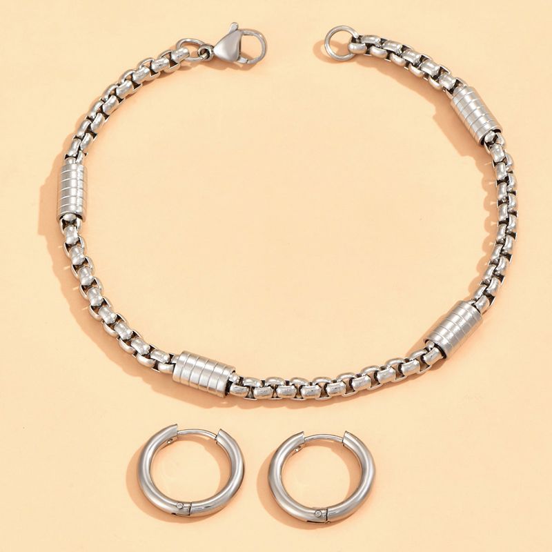 Mode Style Simple Géométrique Acier Inoxydable Placage Bracelets Des Boucles D'oreilles Ensemble 2 Pièces