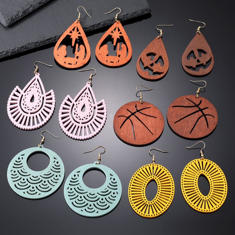 1 Pair Ins Style Geometric Handmade Wood Drop Earrings