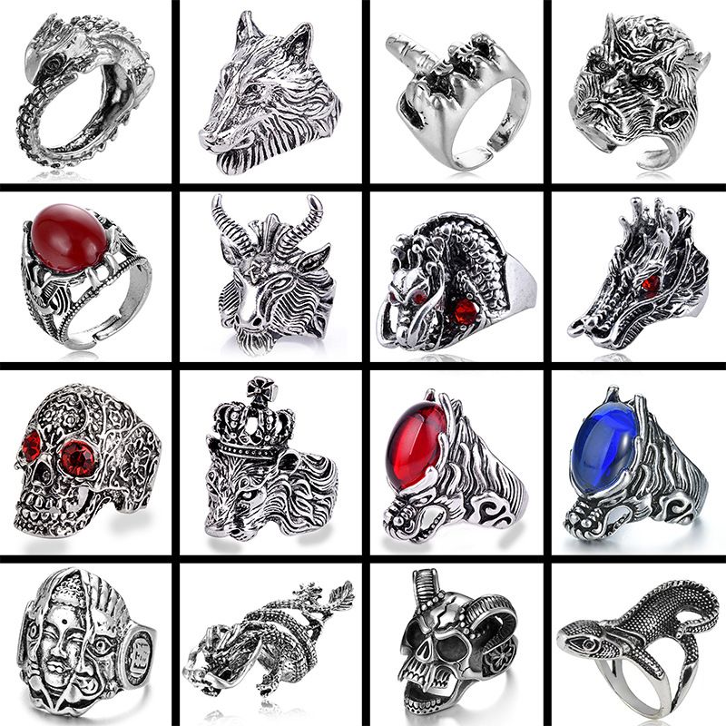 1 Piece Hip-hop Animal Skull Alloy Plating Hollow Out Inlay Artificial Gemstones Rhinestones Unisex Open Ring