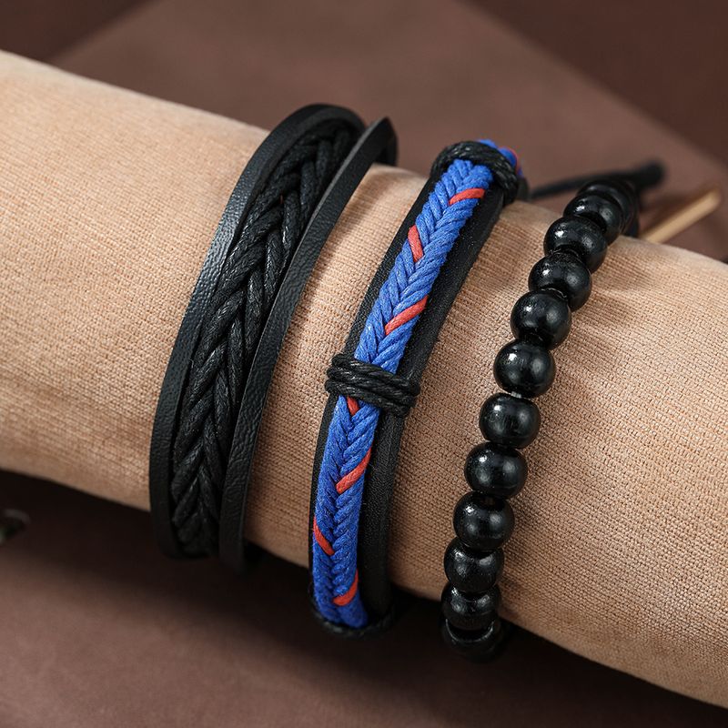 Fashion Beaded Pu Leather Handmade Men's Bracelets