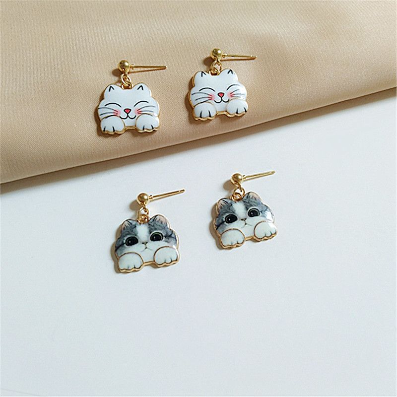 1 Pair Fashion Cat Alloy Enamel Women's Drop Earrings