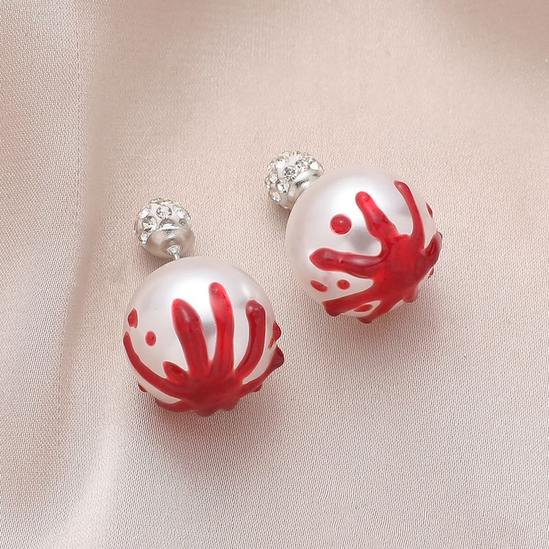 Funny Blood Stains Stainless Steel Pearl Ear Studs 1 Pair
