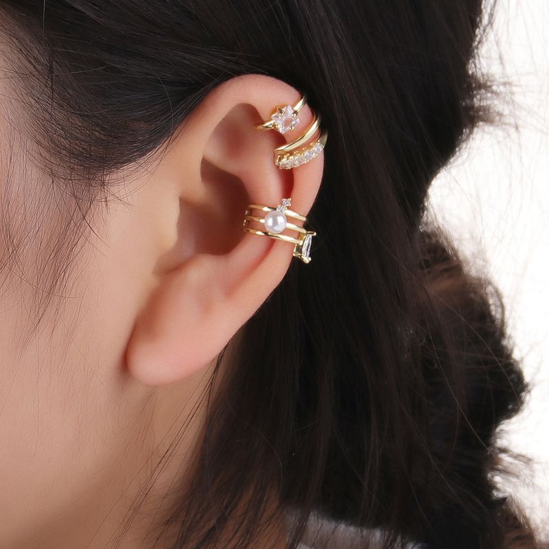 1 Piece Fashion C Shape Plating Inlay Copper Pearl Zircon Gold Plated Silver Plated Ear Clips