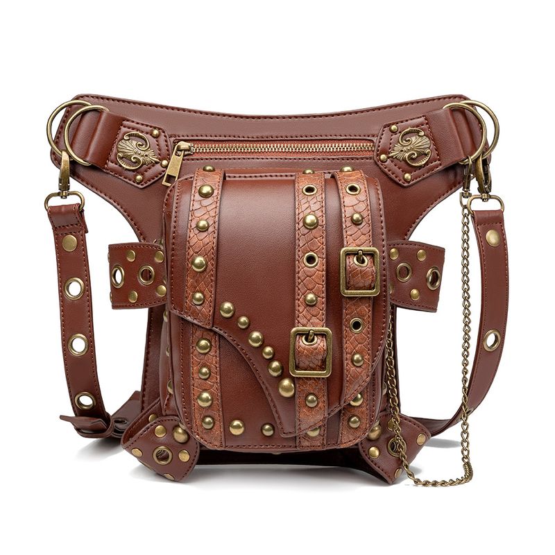 Women's Men's Punk Solid Color Pu Leather Waist Bags