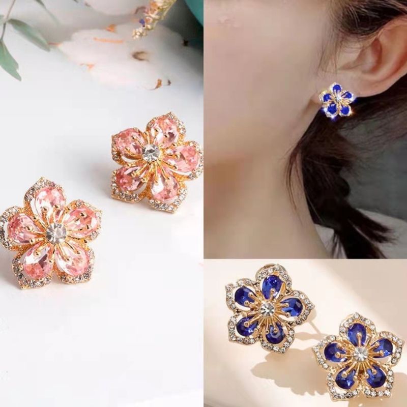 1 Pair Sweet Flower Alloy Inlay Artificial Gemstones Women's Ear Studs