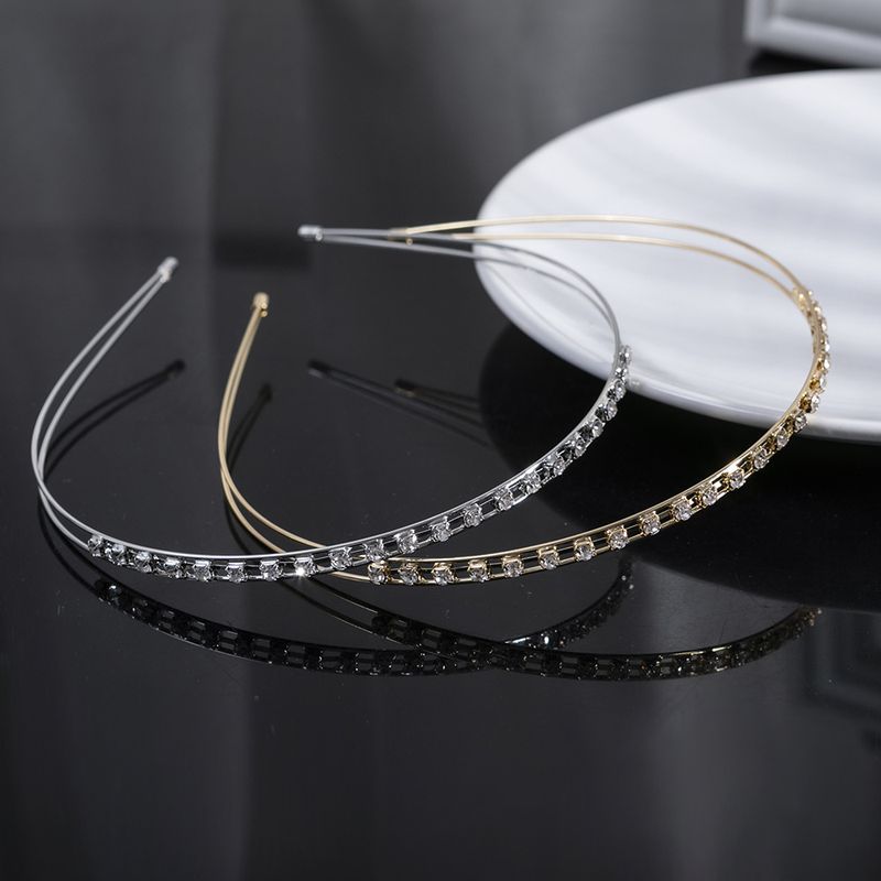 Simple Style Solid Color Metal Inlay Rhinestones Hair Band