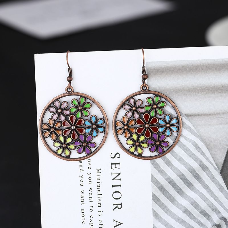 1 Pair Fashion Round Flower Alloy Patchwork Women's Drop Earrings
