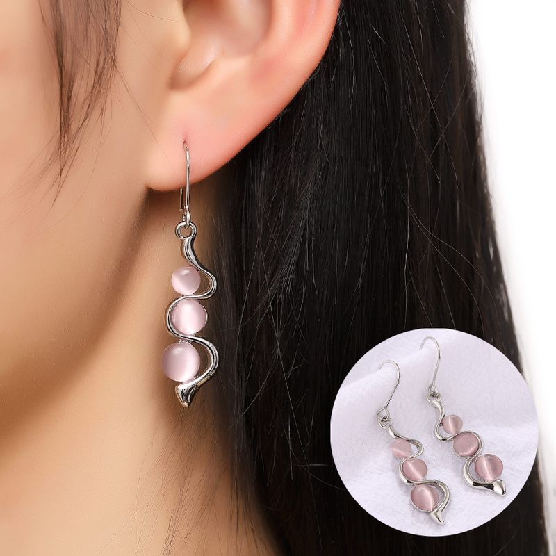 1 Pair Simple Style Water Droplets Metal Inlay Opal Women's Drop Earrings