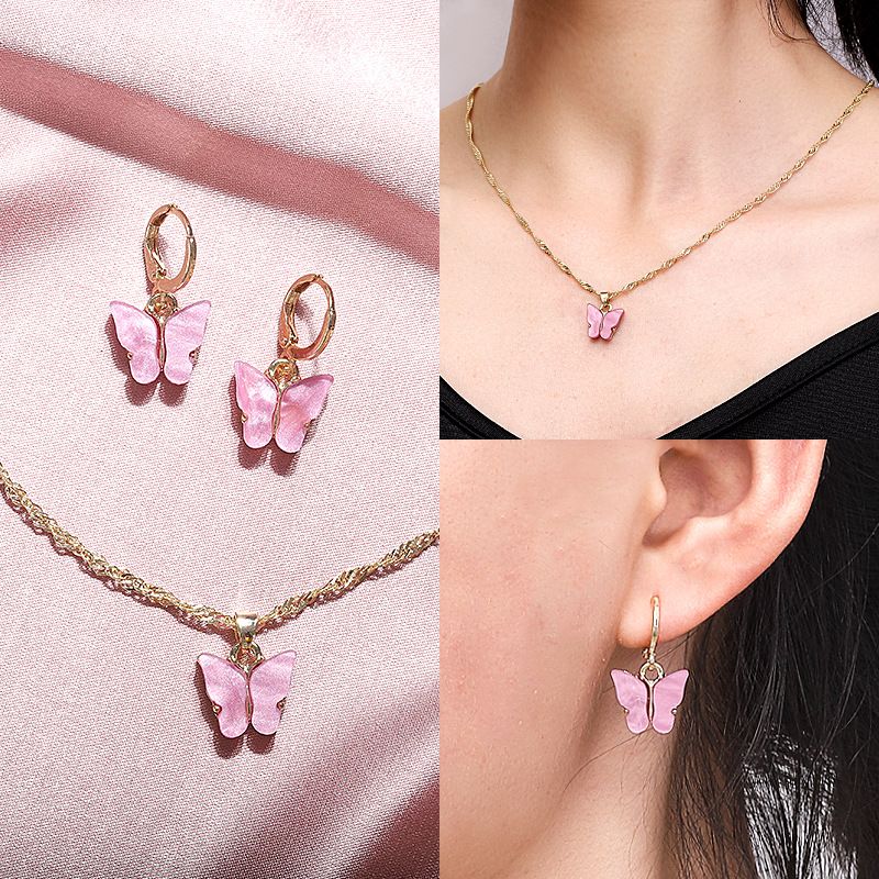 1 Set Simple Style Butterfly Arylic Alloy Women's Earrings Necklace