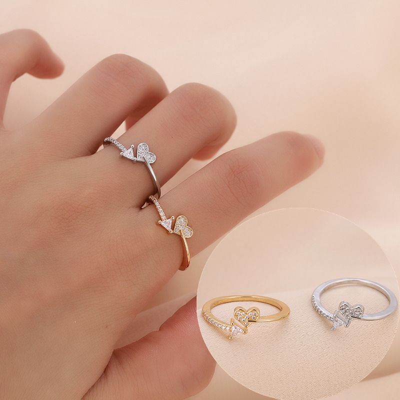 Simple Style Heart Shape Metal Inlay Zircon Valentine's Day Women's Rings