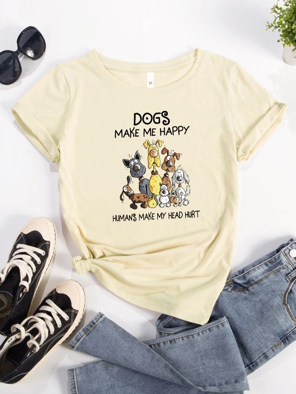 Frau T-shirt Kurzarm T-shirts Drucken Lässig Einfacher Stil Brief Hund