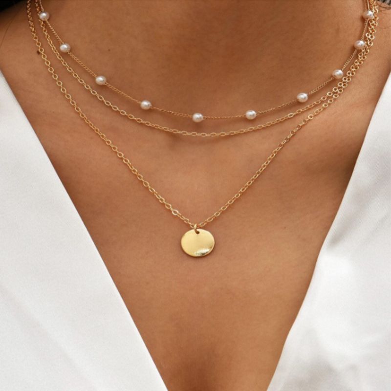 Vacation Round Gold Plated Silver Plated Alloy Plastic Wholesale Layered Necklaces