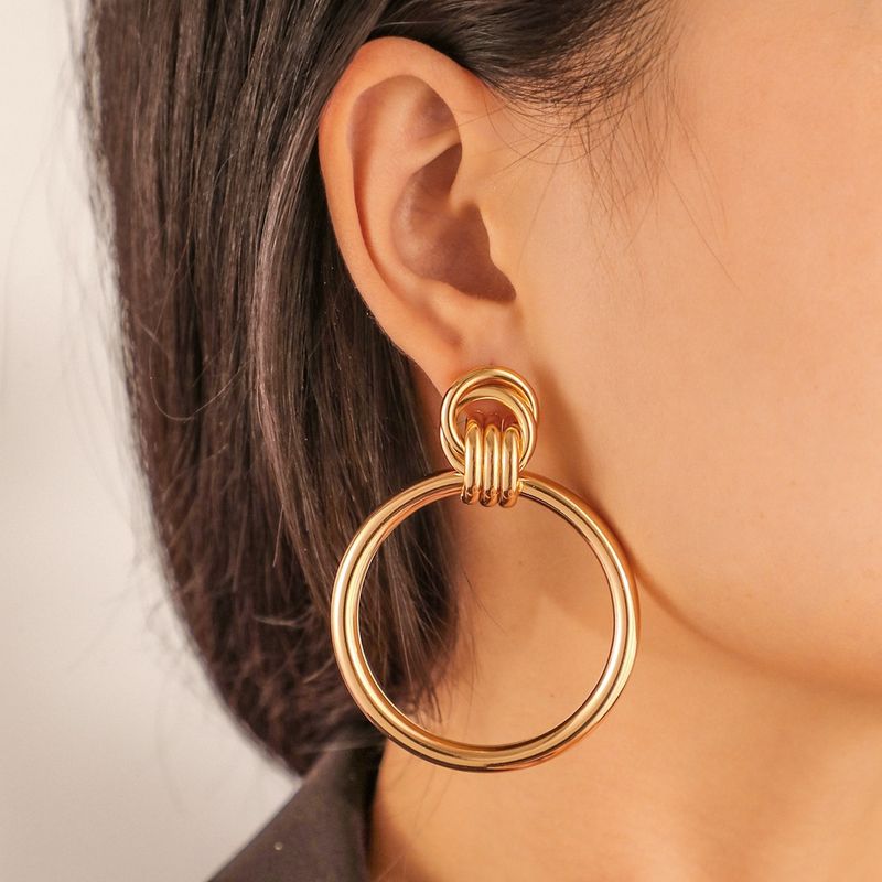 1 Pair Exaggerated Round Metal Plating Women's Drop Earrings