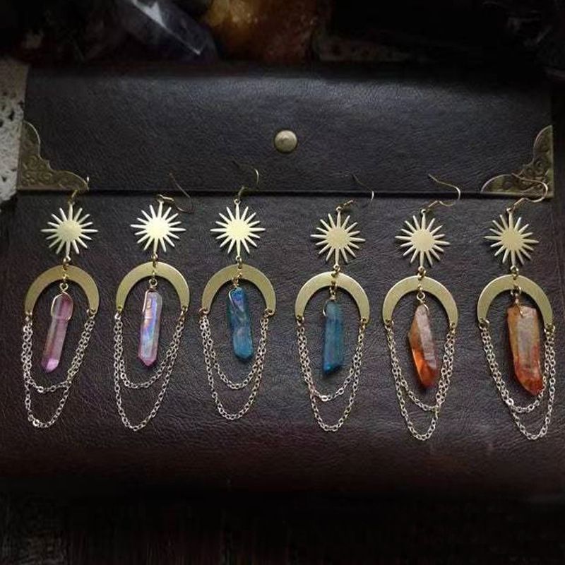 Fashion Sun Moon Crystal Plating Drop Earrings 1 Pair