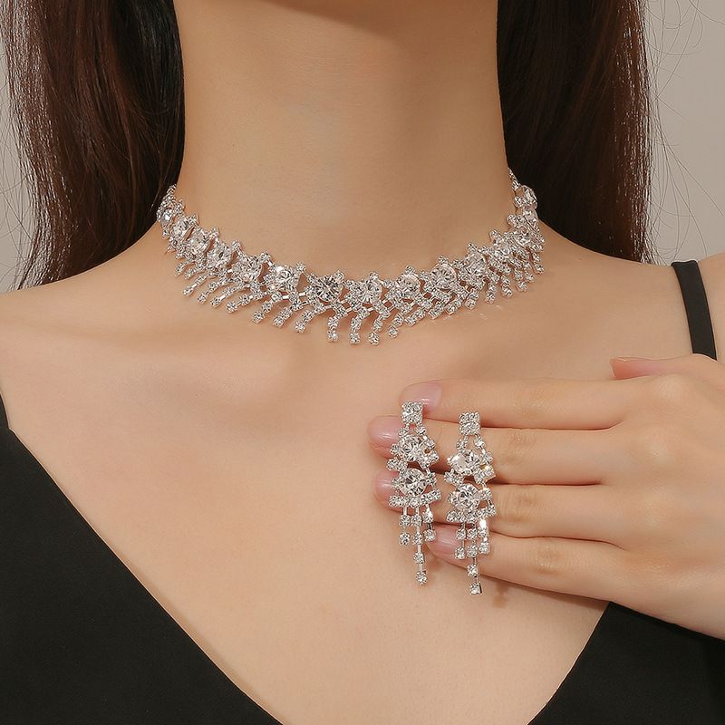1 Juego Moda Borla Perla De Imitación Diamante De Imitación Mujeres Aretes Collar