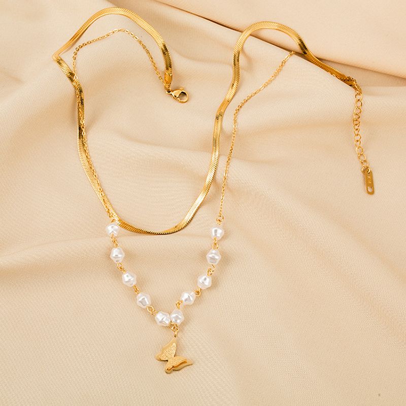 Edelstahl 304 18 Karat Vergoldet Einfacher Stil Überzug Schmetterling Kunststoff Halskette