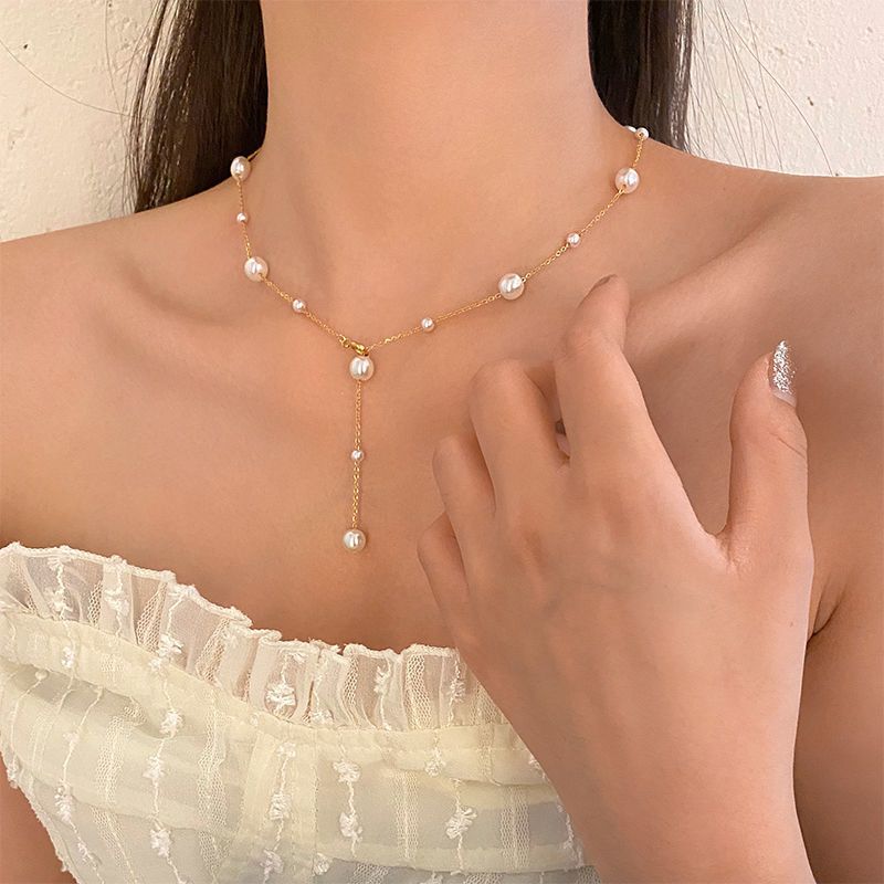 Elegant Geometrisch Titan Stahl Quaste Künstliche Perlen Halskette