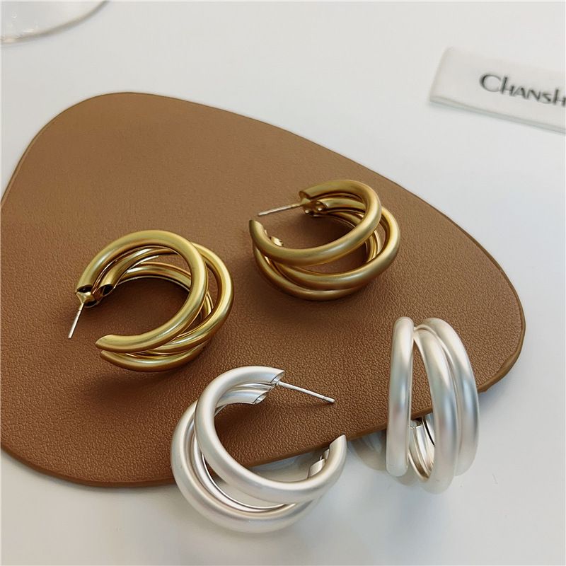 1 Pair Fashion C Shape Solid Color Copper Earrings