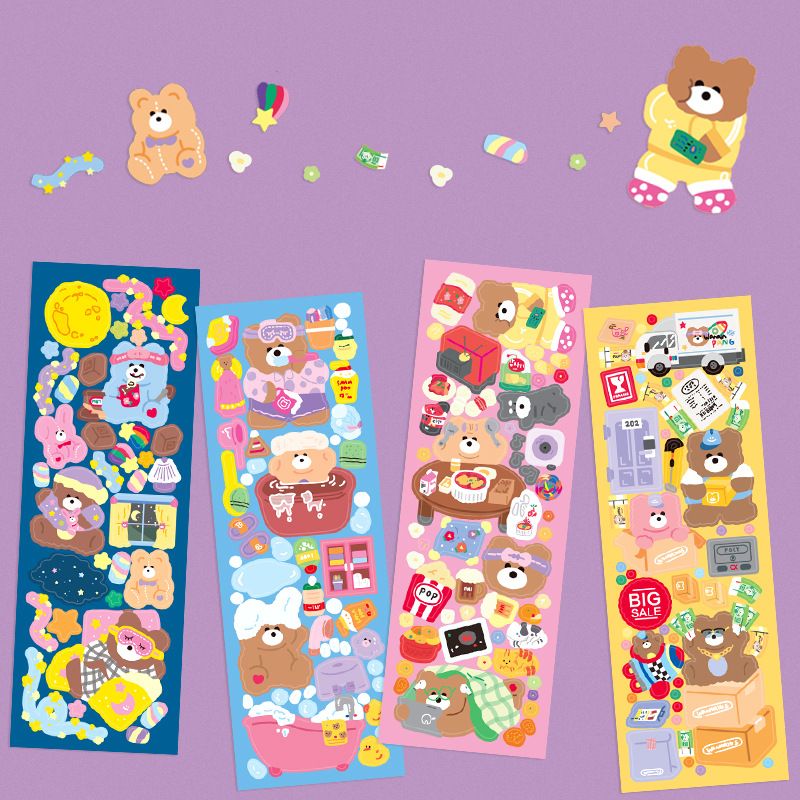 Korean Ins Bear Stickers Cute Korean Style Candy Color Journal Material Goka Decorative Sticker Notebook Polaroid
