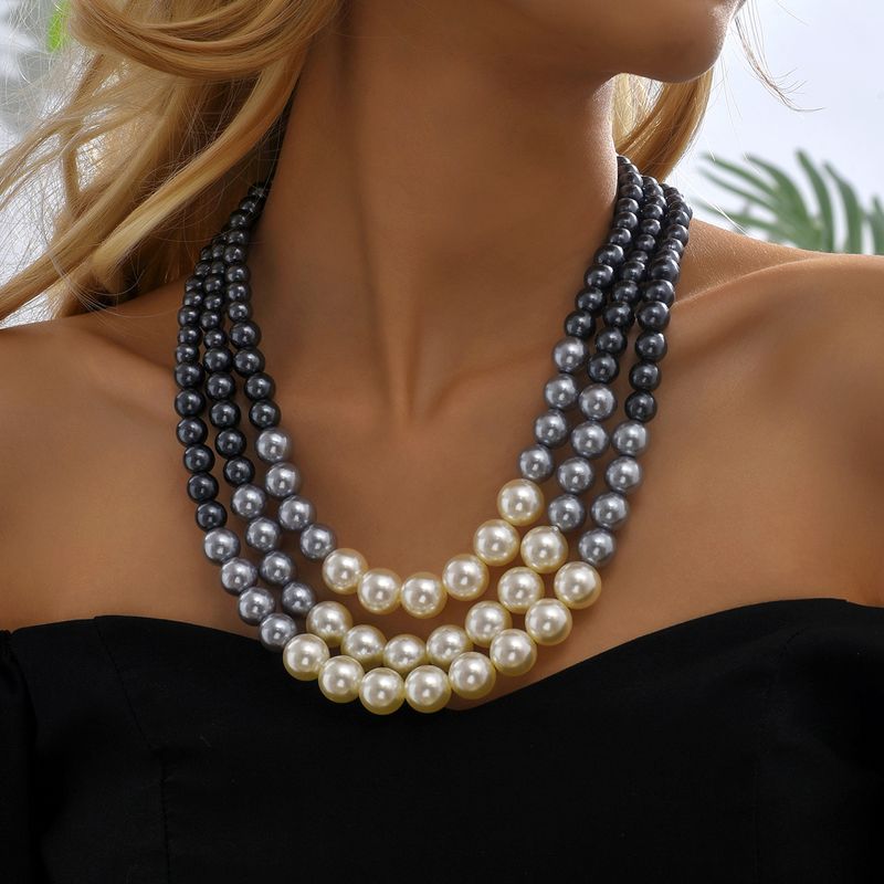 1 Pièce Mode Rond Perle Artificielle Alliage Perlé Femmes Collier En Couches