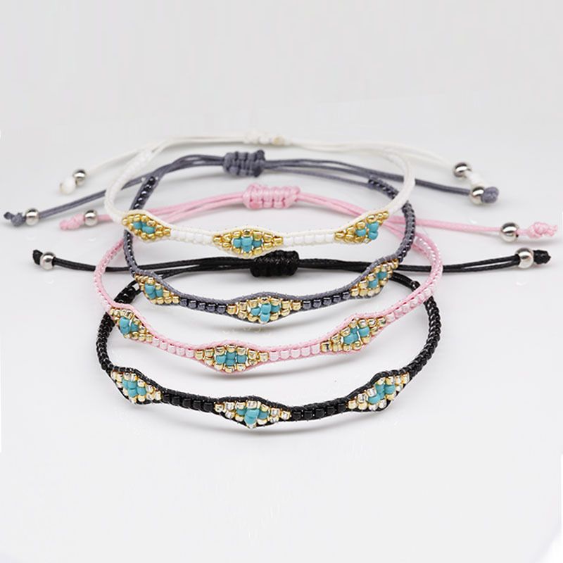 1 Pièce Style Ethnique Multicolore Perlé Ligne De Cire Tricot Femmes Bracelets
