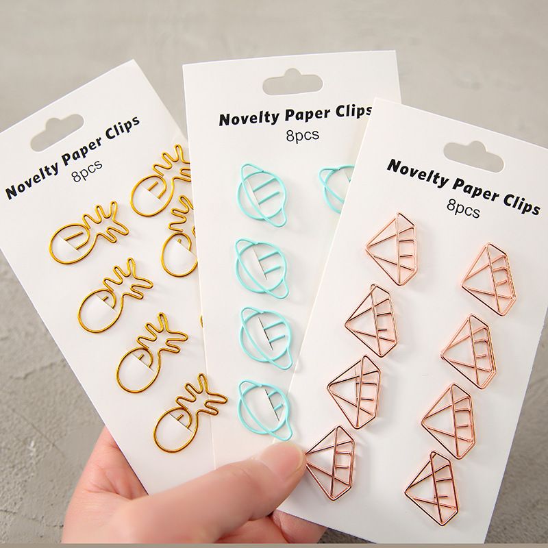 Creative Metal Paper Clip 8 Pack Cute Student Hollow Area Pin Office Learning Materials Bookmark Test Paper Clip