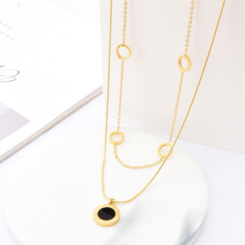 Mode Rond Acier Au Titane Placage Coquille Collier En Couches