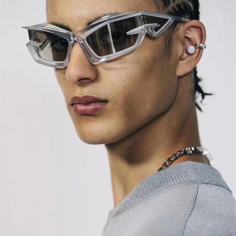 هيب هوب غير عادي هندسي الكمبيوتر مرآة على شكل خاص اطار كامل الرجال النظارات الشمسية
