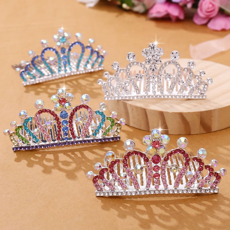 Fashion Crown Alloy Hollow Out Inlay Rhinestones Hair Combs 1 Piece