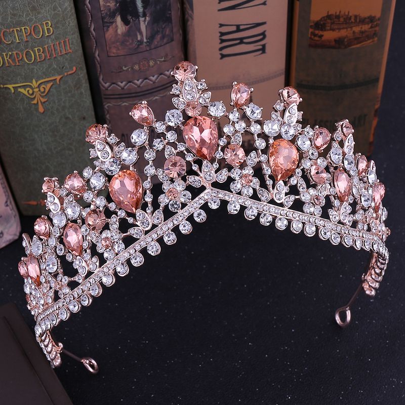 Fashion Water Droplets Crown Alloy Hollow Out Inlay Rhinestones Crown 1 Piece