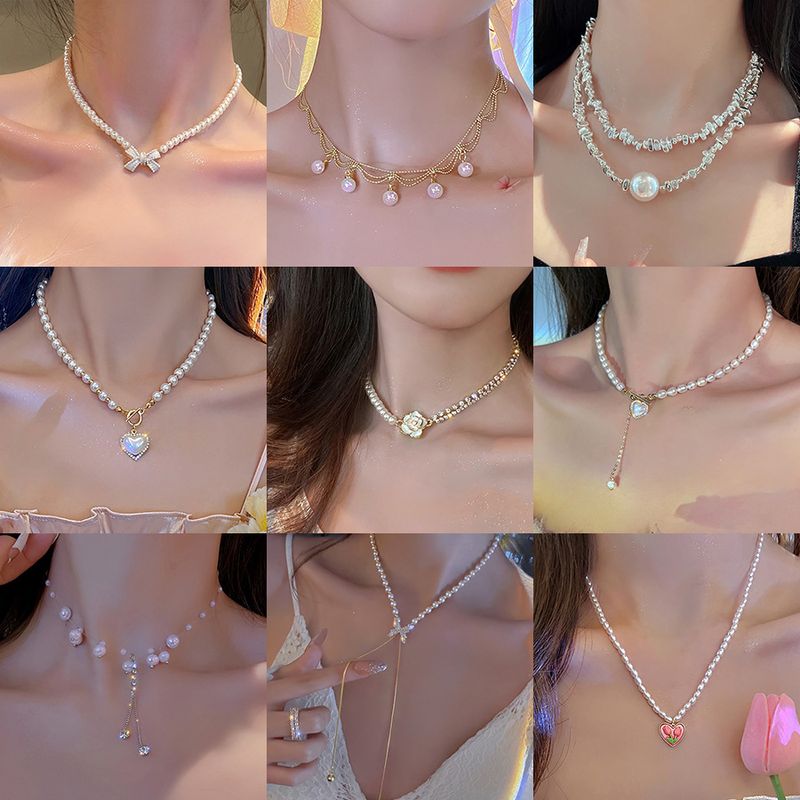 1 Piece Fashion Heart Shape Flower Imitation Pearl Plating Women's Necklace