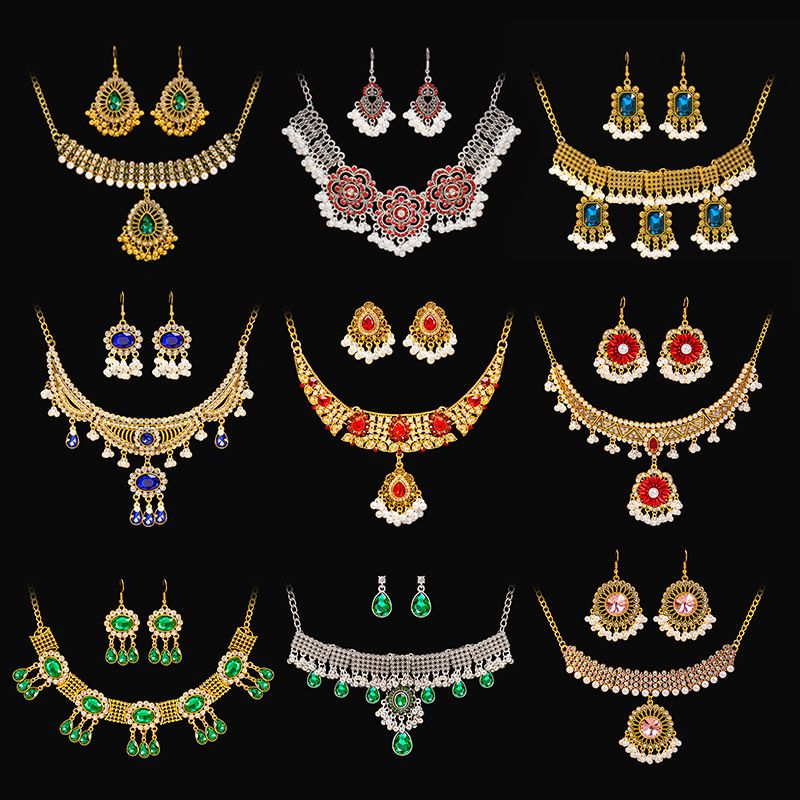 1 Set Retro Water Droplets Alloy Plating Artificial Pearls Rhinestones Women's Earrings Necklace