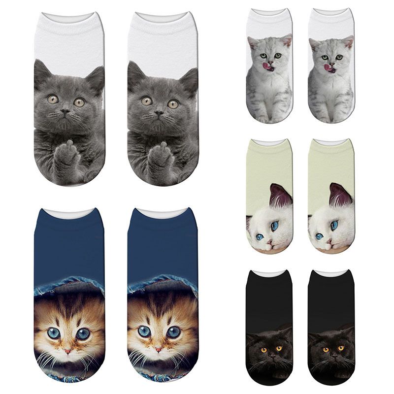 Unisex Sports Cat Polyester Cotton Polyester Printing Ankle Socks A Pair