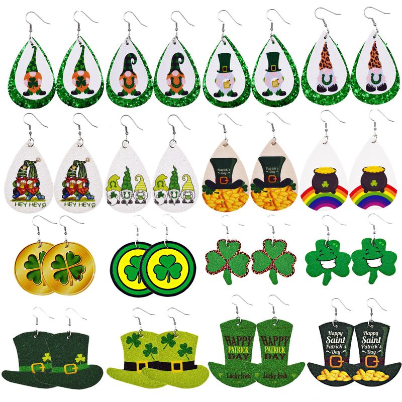1 Pair Fashion Four Leaf Clover Water Droplets Pu Leather Sequins St. Patrick Women's Drop Earrings