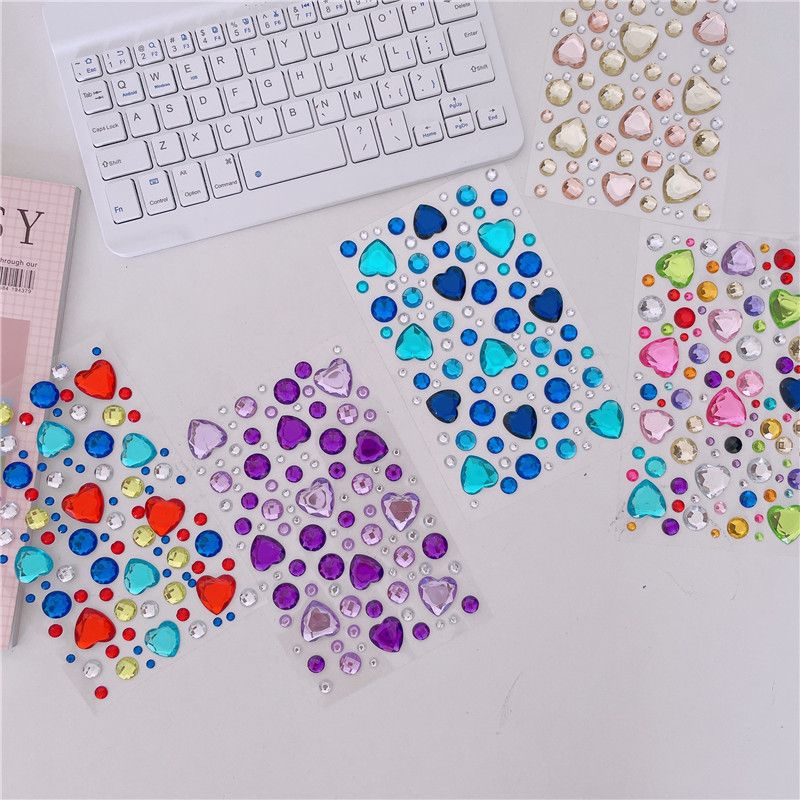 Large Love Diamond Stickers Ins3d Korean Diamond Decorative Journal Face Stickers Children Girl Bright Crystal