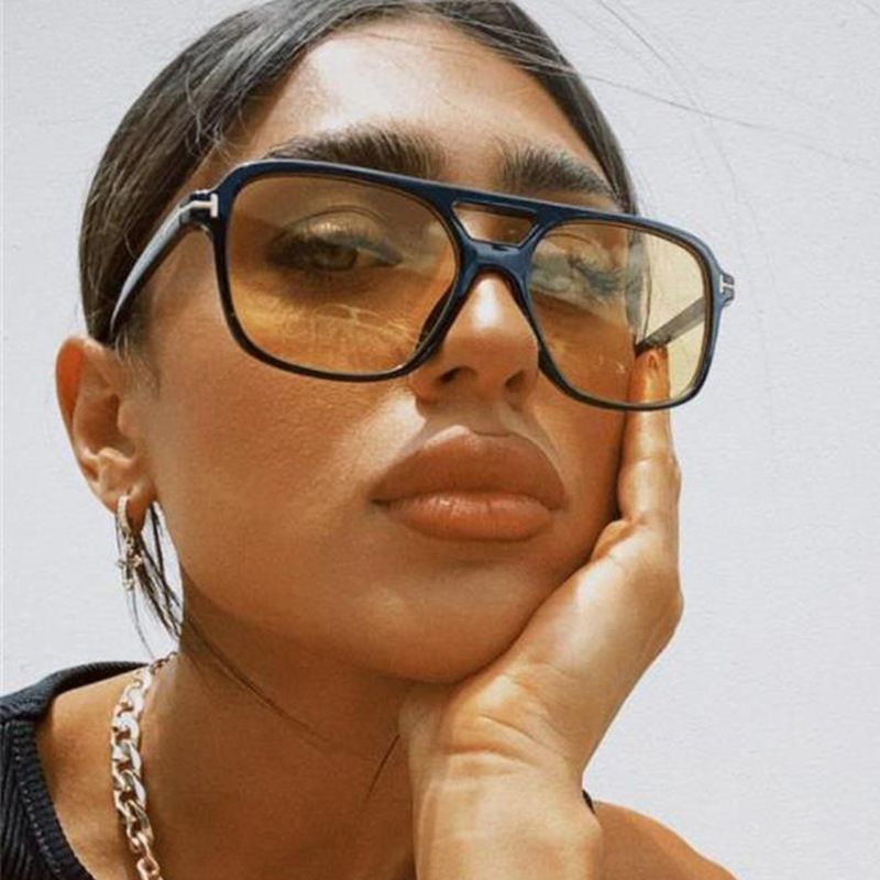 Moda Bloque De Color C.a. Cuadrado Fotograma Completo Gafas De Sol Mujer