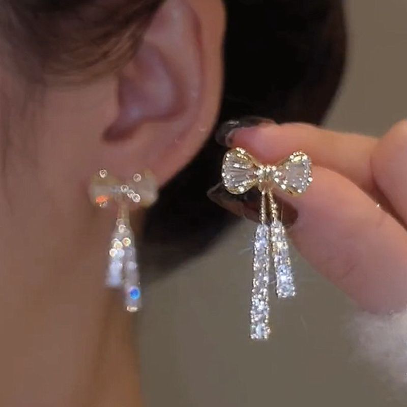1 Pair Sweet Bow Knot Alloy Plating Artificial Gemstones Women's Drop Earrings