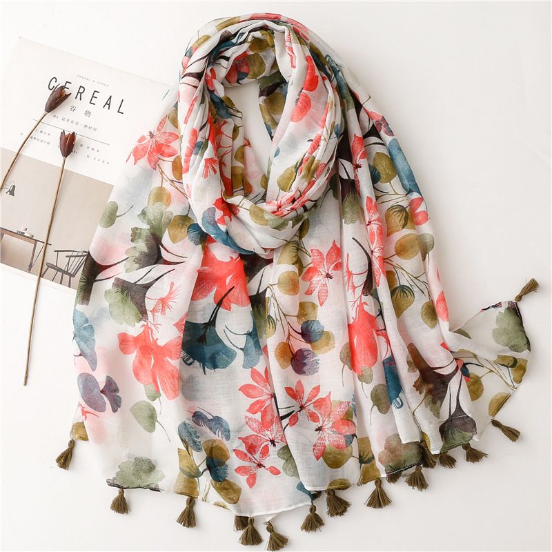 Femmes Mode Fleur Voile Foulards De Soie