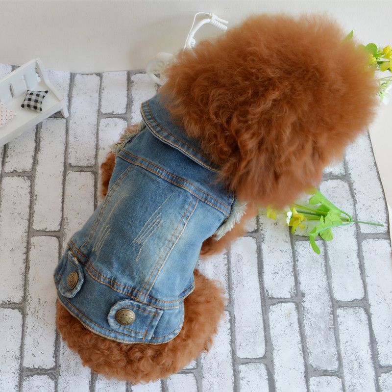 2019 Shell Pet Dog Dog Clothes Teddy Vip Bichon Pet Autumn And Winter Clothing Retro Scratch Pattern Personalized Denim Vest