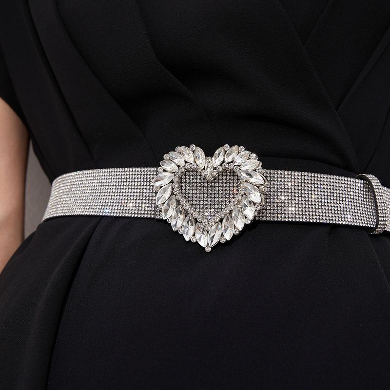 Moda Forma De Corazón Aleación Vidrio Embutido Piedra De Cristal Mujeres Cinturones De Cadena 1 Pieza