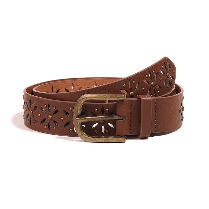 Fashion Flower Pu Leather Alloy Hollow Out Women's Leather Belts 1 Piece